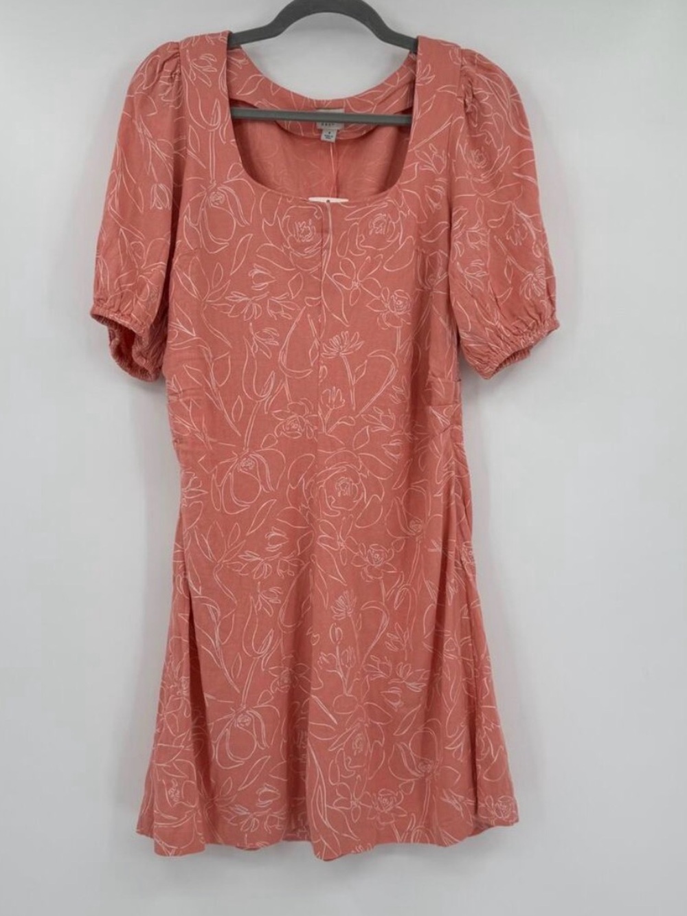 A New Day Womens Pink Floral Linen Blend Short Puff Sleeve Mini Sundress S 8 NWT - Picture 2 of 5